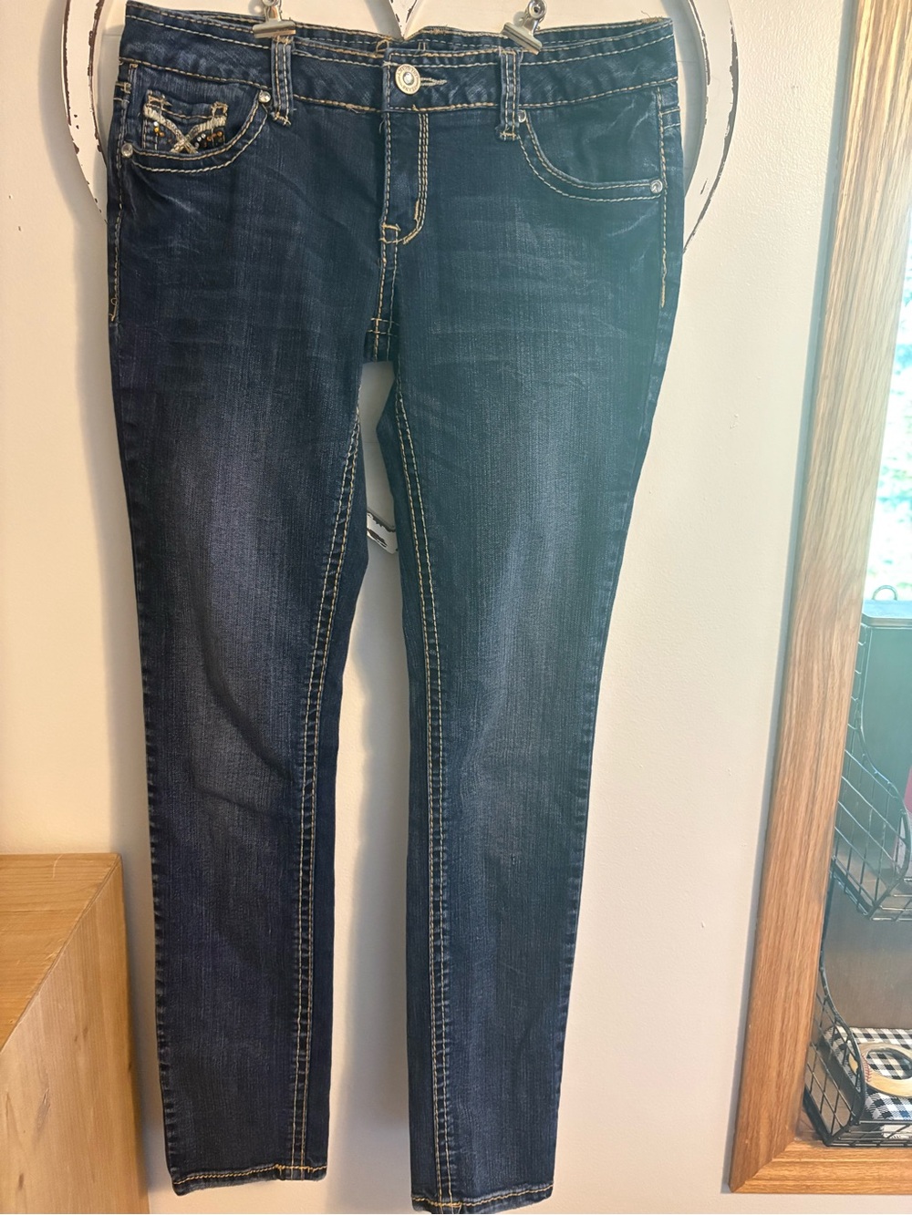Amethyst Jeans Indigo Wash Skinny Jeans with Contrast Stitching
